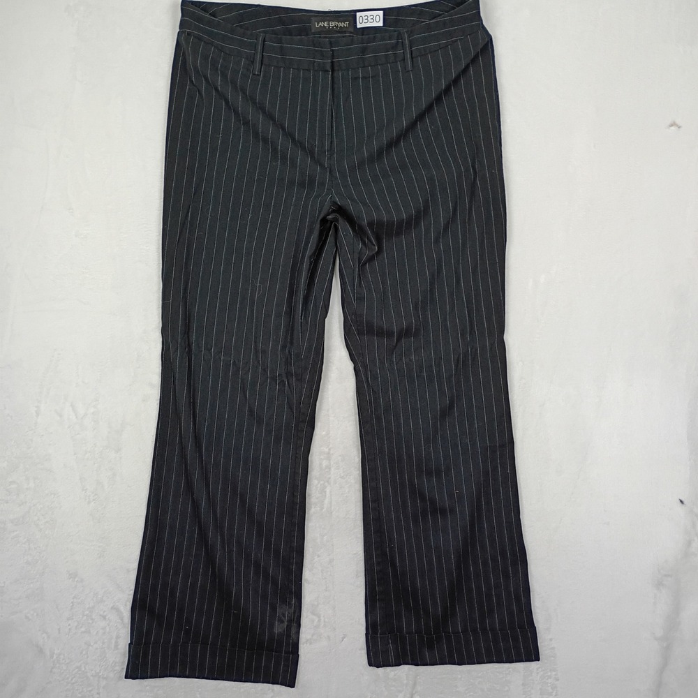 Lane Bryant Pinstripe Trousers Women 16 Black Straight Leg Work Wear 90s Vintage